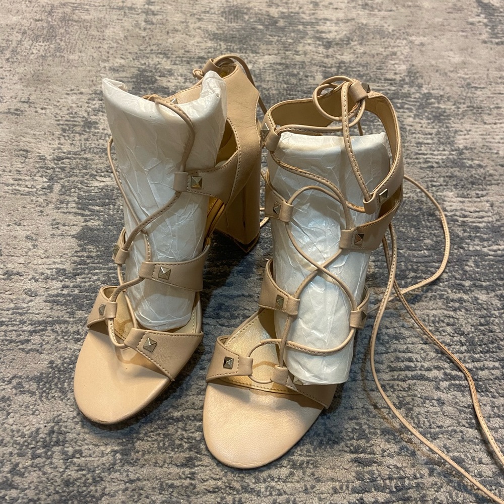 Ivanka Trump Beige Lace-Up Heels